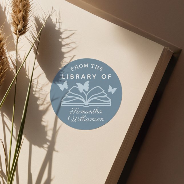 From The Library of Custom Name Personalised Book Classic Round Sticker (From The Library of Custom Name Personalized Book Classic Round Sticker)