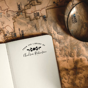 From The Library of Custom Name Script   Chic Rose Rubber Stamp