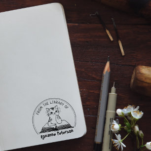 From the Library Of, Cute Cat Book  Rubber Stamp