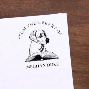 From the Library Of   Dog with Book Elegant Rubber Stamp