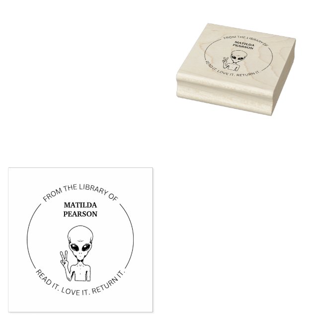 From the Library of Funny Alien Book Rubber Stamp (Stamped)