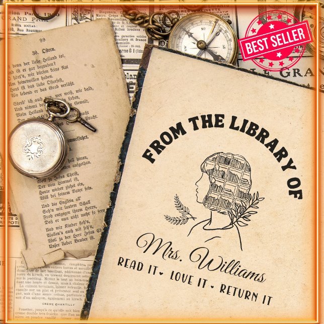 From The Library Of | Girl Head Shelf Book  Self-inking Stamp (Creator Uploaded)