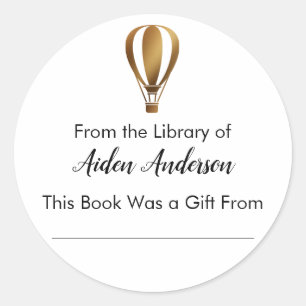 From the Library of Gold Hot Air Balloon Bookplate Classic Round Sticker