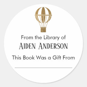 From the Library of Gold Hot Air Balloon Bookplate Classic Round Sticker