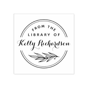 From The Library Of   Hand Drawn Branch & Script Rubber Stamp