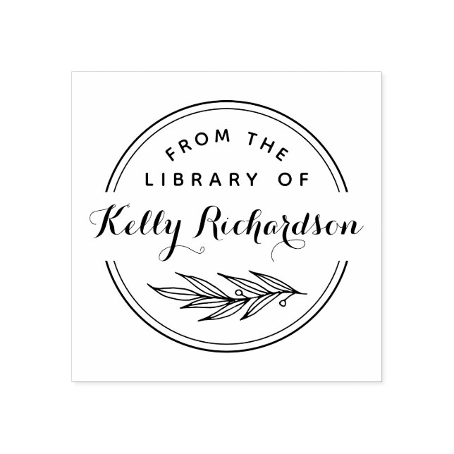 From The Library Of | Hand Drawn Branch & Script Rubber Stamp (Imprint)