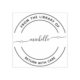 From The Library Of Heart Script Rubber Stamp