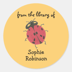 "From the library of" ladybug bookplate Classic Round Sticker