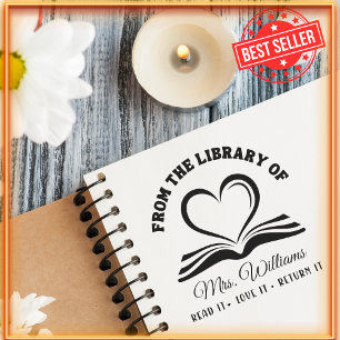 From The Library Of Love Heart on Book Teacher Self-inking Stamp
