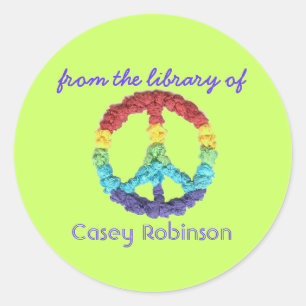"From the library of" peace sign bookplate Classic Round Sticker