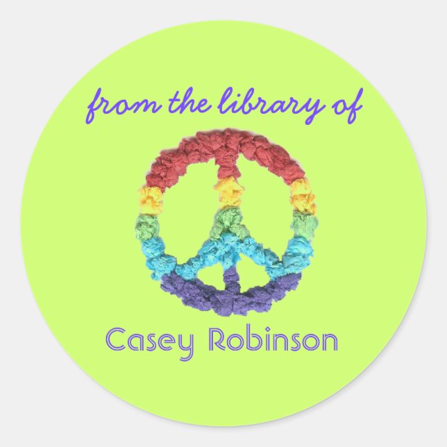 "From the library of" peace sign bookplate Classic Round Sticker (Front)