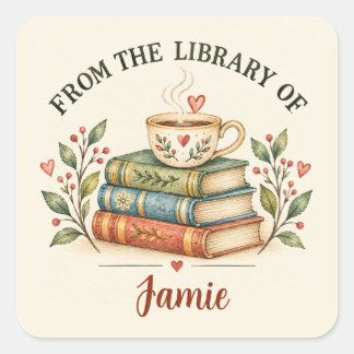 From the Library of | Personalised Book Lover  Square Sticker