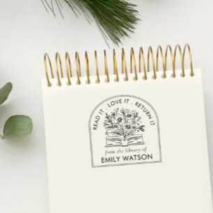 From The Library Of   Personalised Botanical Book Rubber Stamp