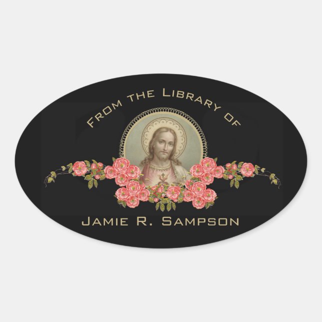 From the Library of...Sacred Heart of Jesus Oval Sticker (Front)