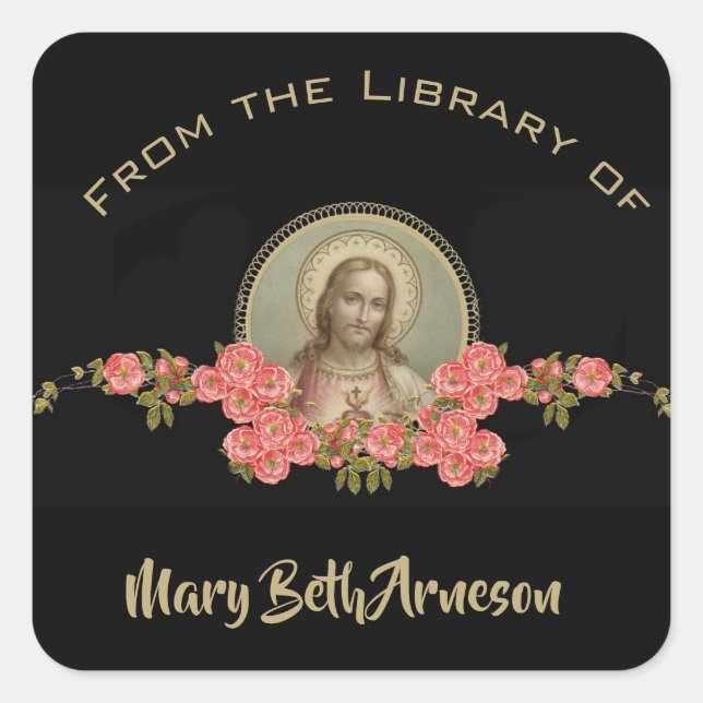 From the Library of...Sacred Heart of Jesus Square Sticker (Front)
