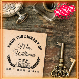 From The Library Of   Simple Leaves Modern Book  Self-inking Stamp