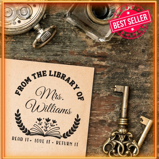 From The Library Of | Simple Leaves Modern Book  Self-inking Stamp (Creator Uploaded)