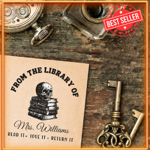 From The Library Of   Skull Vintage Books Gothic  Self-inking Stamp