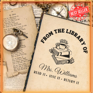 From The Library Of   Teacher Coffee Vintage Book  Self-inking Stamp