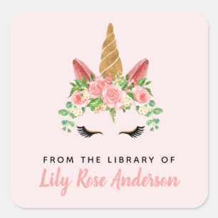 From the Library Of Unicorn Bookplate Square Sticker