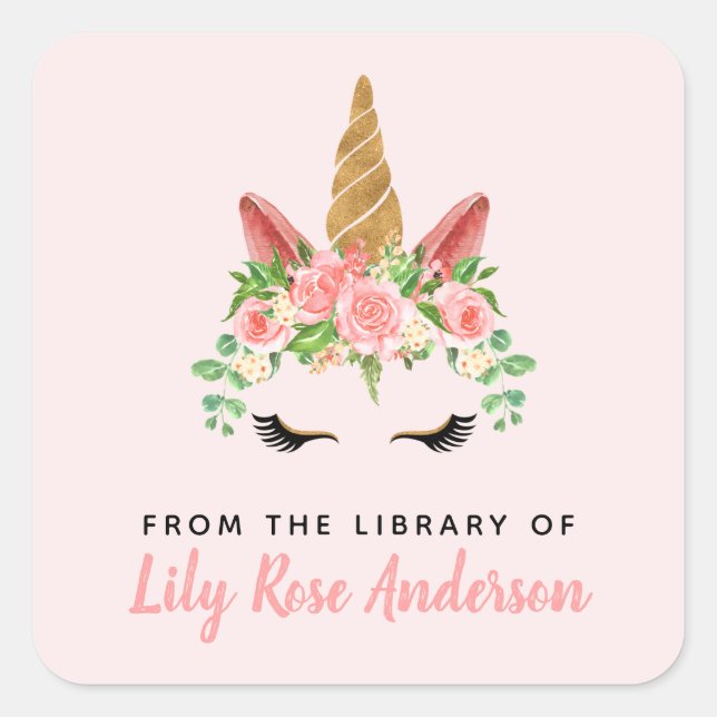 From the Library Of | Unicorn Bookplate Square Sticker (Front)