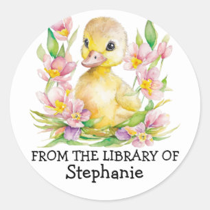 From the Library Of - Watercolor Baby Duck Classic Round Sticker