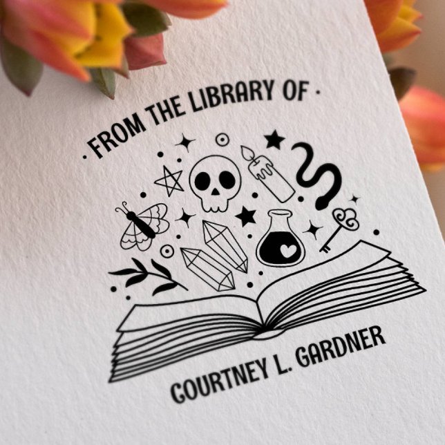 FROM THE LIBRARY OF YOUR NAME MAGIC BOOK RUBBER STAMP (From the librabry this book belongs to magic potion snake star)