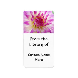 From the Library of Your Name Pink Dahlia Flowers Label