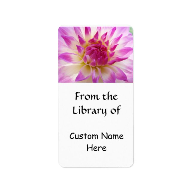 From the Library of Your Name Pink Dahlia Flowers Label (Front)