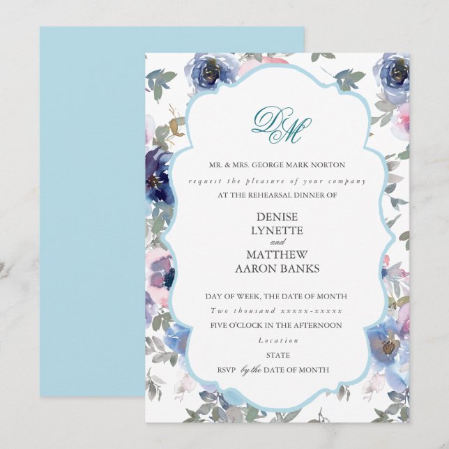 From the Tender Wedding Set in Spun Sugar Blue Inv Invitation (Front/Back)