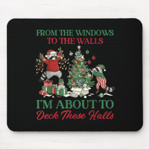 From The Windows To Deck These Halls Raccoon Xmas Mouse Mat