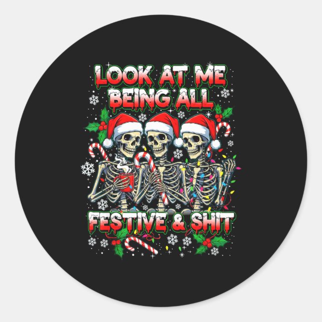 From The Windows To Walls Deck These Halls Raccoon Classic Round Sticker (Front)