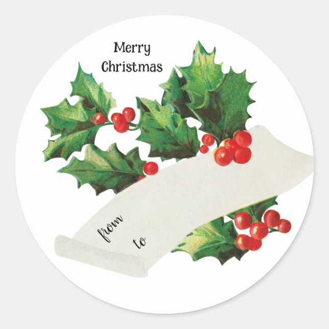From To Holly Berries Merry Christmas Sticker (Front)