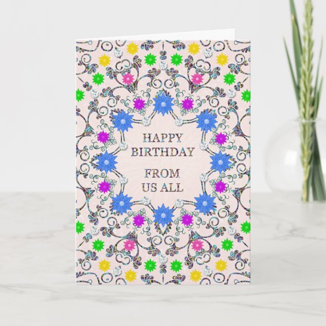 From Us All Abstract Flowers Birthday Card (Front)
