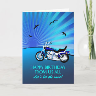 From Us All Birthday Motorbike Sunset Card
