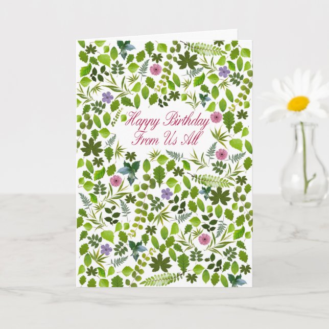 From Us All Birthday Scattered Leaves Card (Small Plant)