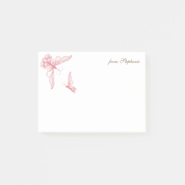 FROM YOUR NAME | Filigree Pink Butterflies Post-it Notes (Front)