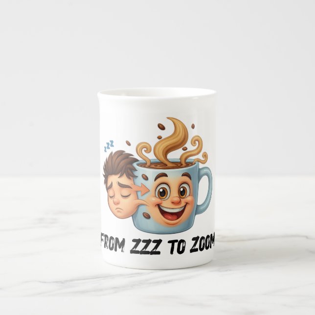 From Zzz to Zoom" T-Shirt - Coffee Mug Face  (Front)