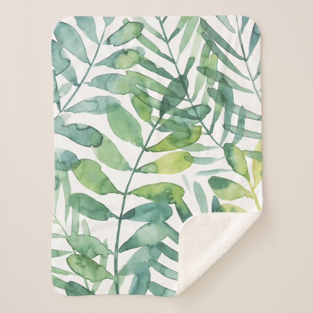 Frond Waltz - Palm Frond Leaves Sherpa Blanket (Front)