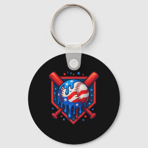(front And Back) Baseball Drip Ice Cream 4th Of Ju Key Ring