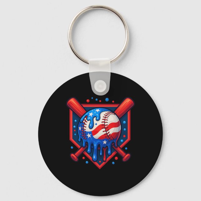 (front And Back) Baseball Drip Ice Cream 4th Of Ju Key Ring (Front)