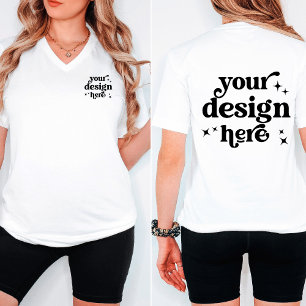 Front and Back Design Custom Logo V-Neck T-Shirt