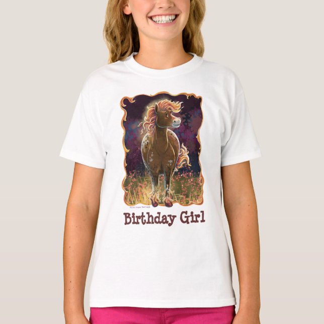 Front and Back Fire Horse Birthday Girl T-Shirt (Front)
