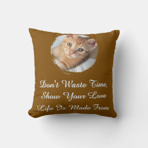 Front and Back Photo Cat, Text, replaceable, Cushion