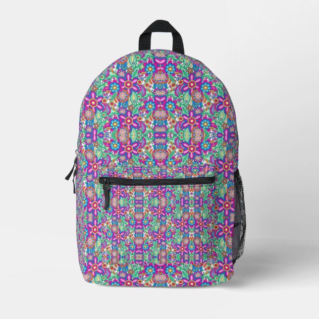 Front and back view of a colourful backpack  (Front)