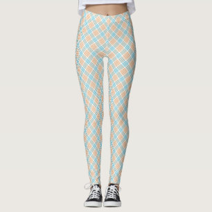 Front and back view of leggings with a blue, white