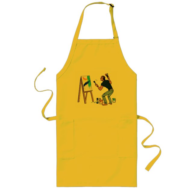 Front Artist Man Canvas Painting and Evening Long Apron (Front)