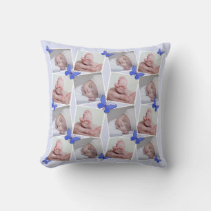 Front Back 16 Images Collage Purple Blue Butterfly Cushion