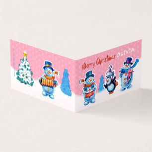 Front & back custom Christmas card snowmen music