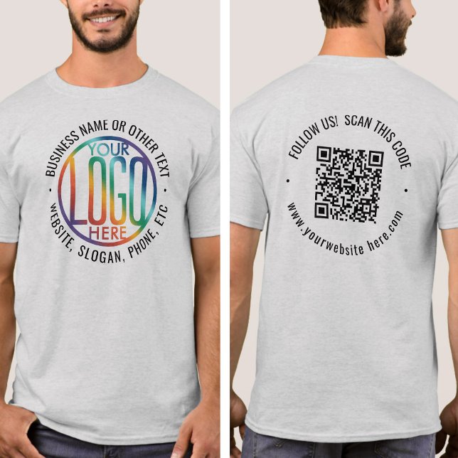 Front Back Custom Printed Business Logo & QR Code T-Shirt (Creator Uploaded)